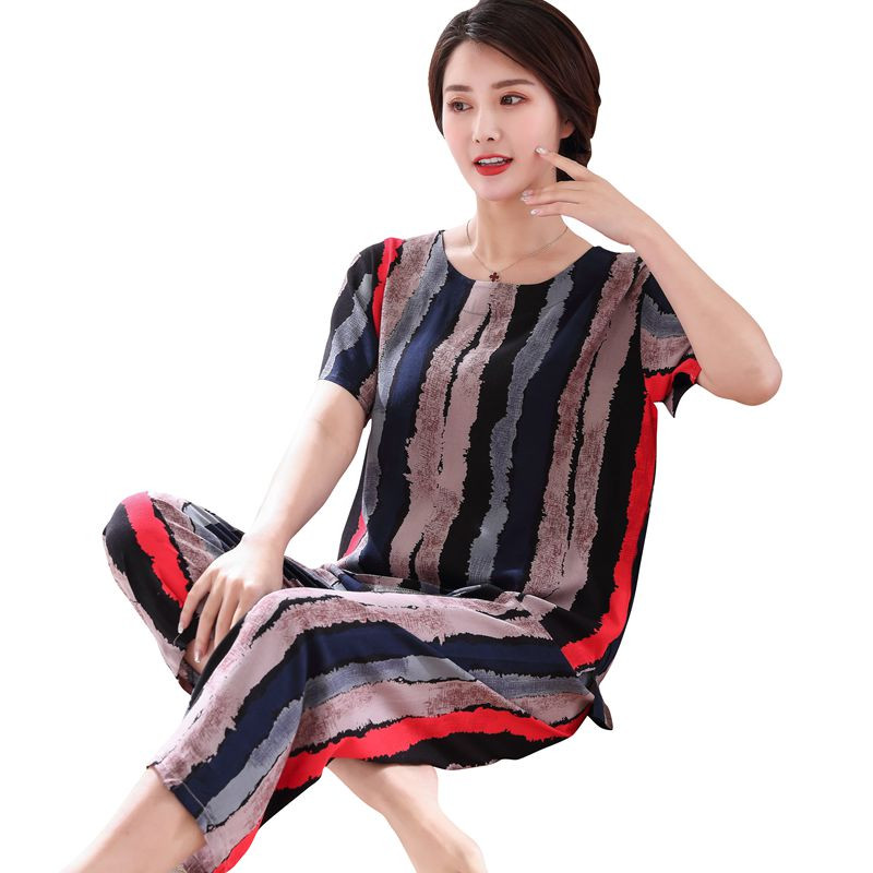 2 db női pamut pizsama szett nyári új vékony virágos rövid ujjú bő hálóruha Alkalmi otthoni ruházat női pizsama nagykereskedés