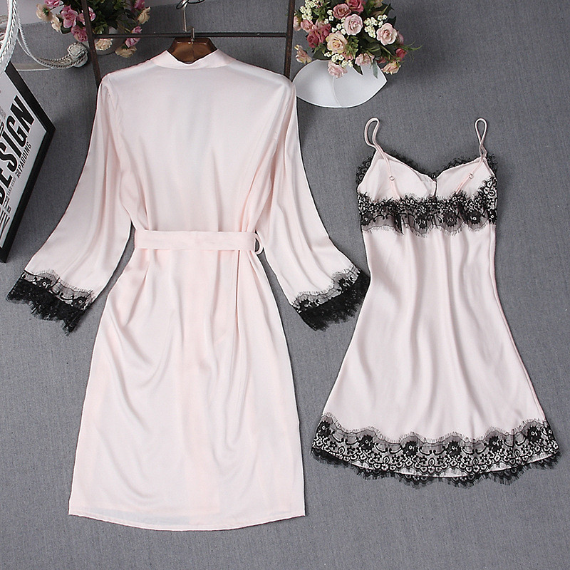 Szexi 2 DB köntös ruha szettek nyári szatén csipke női éjszakai fürdőköpeny hálóing hálóruha Alkalmi otthoni viselet kimonó ruha hálóruha