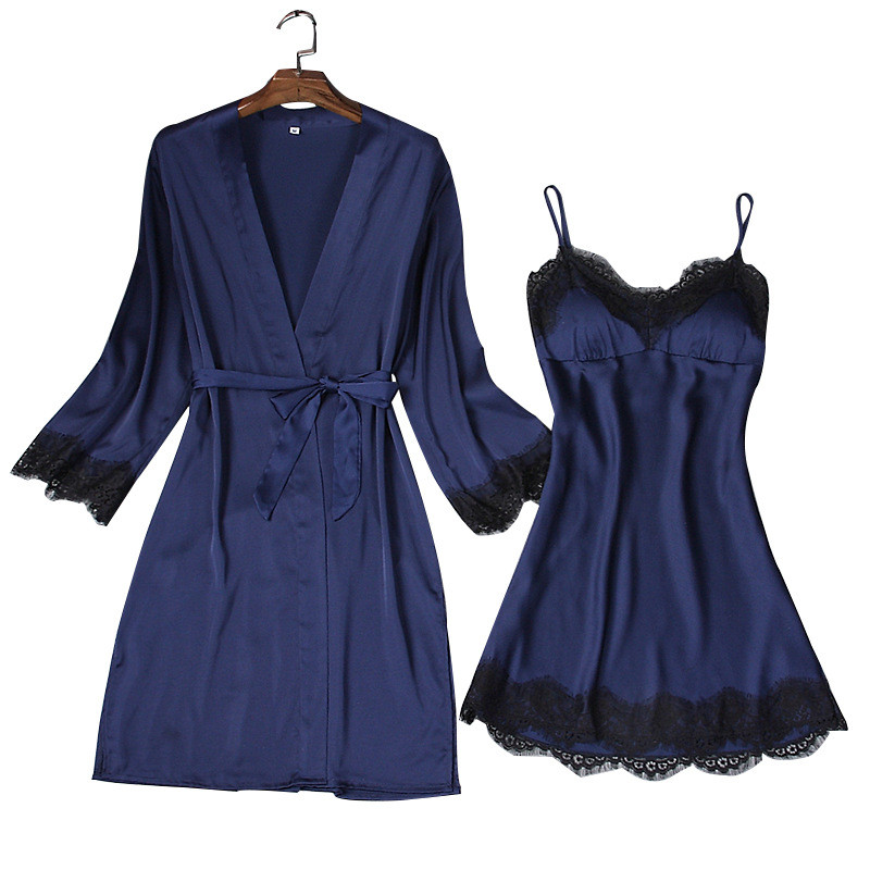 Szexi 2 DB köntös ruha szettek nyári szatén csipke női éjszakai fürdőköpeny hálóing hálóruha Alkalmi otthoni viselet kimonó ruha hálóruha