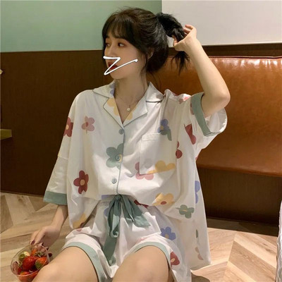 Kompleti pidžama Ženske karirane elegantne studentske pidžame u korejskom stilu Čipkane pidžame kratkih rukava Sweet Ins Chic Lounge Wear Outwear Novo