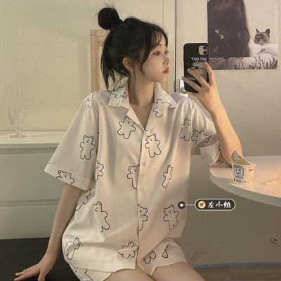 Kompleti pidžama Ženske karirane elegantne studentske pidžame u korejskom stilu Čipkane pidžame kratkih rukava Sweet Ins Chic Lounge Wear Outwear Novo