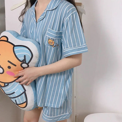Kompleti pidžama Ženske karirane elegantne studentske pidžame u korejskom stilu Čipkane pidžame kratkih rukava Sweet Ins Chic Lounge Wear Outwear Novo