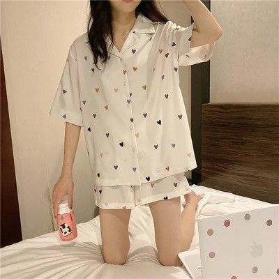 Kompleti pidžama Ženske karirane elegantne studentske pidžame u korejskom stilu Čipkane pidžame kratkih rukava Sweet Ins Chic Lounge Wear Outwear Novo