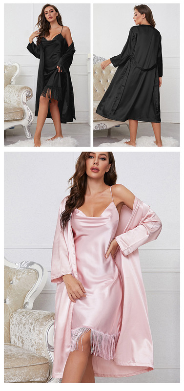 Seksikas pidžaamade komplekt, kaks tk. Naiste kevad- ja suvine siidirihmaga öökleit hommikumantlitega Lihtne camisole magamisriided naiste kleit