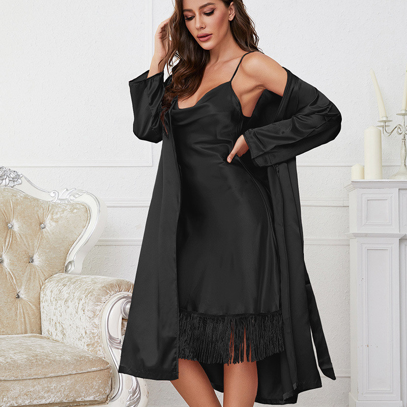 Seksikas pidžaamade komplekt, kaks tk. Naiste kevad- ja suvine siidirihmaga öökleit hommikumantlitega Lihtne camisole magamisriided naiste kleit