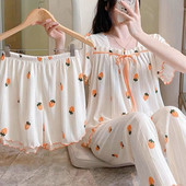 Set pijamale dama femeie 3 piese haine de casa cu maneca lunga grupe de seturi de pantaloni haine dragute pentru somn pantaloni pijamale camasi de noapte