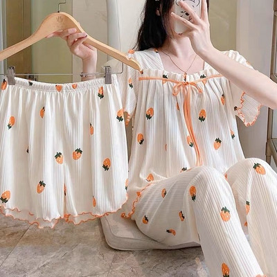 Set pijamale dama femeie 3 piese haine de casa cu maneca lunga grupe de seturi de pantaloni haine dragute pentru somn pantaloni pijamale camasi de noapte