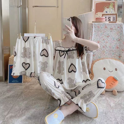 Set pijamale dama femeie 3 piese haine de casa cu maneca lunga grupe de seturi de pantaloni haine dragute pentru somn pantaloni pijamale camasi de noapte