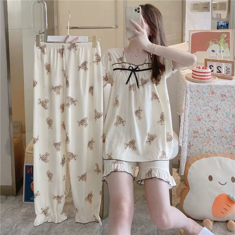 Set pijamale dama femeie 3 piese haine de casa cu maneca lunga grupe de seturi de pantaloni haine dragute pentru somn pantaloni pijamale camasi de noapte