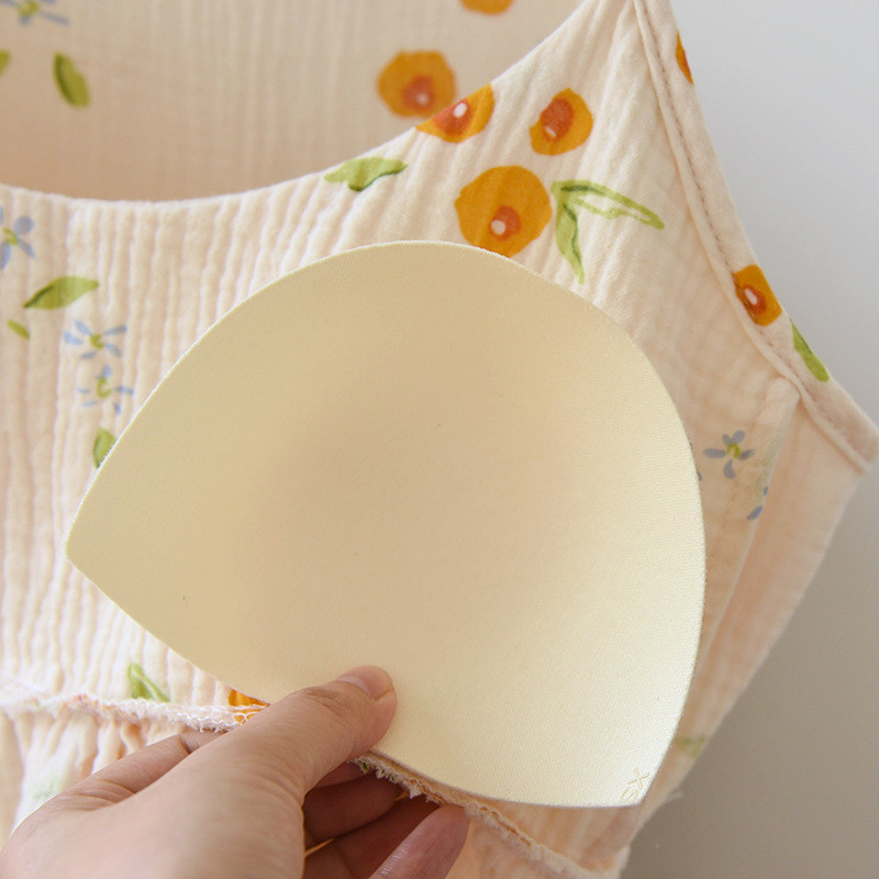 100% krepp pamut női pizsama Szexi nadrágtartó mellkaspárnákkal Alvás felsők Rövidnadrágok Vékony hálóruha Gyönyörű virágos pizsamák