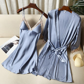 Täisvarrukatega avara naiste hommikumantli komplekt Seksikas pitsist lilleline puhkeriided kodukleit pruudi hommikumantlid 2 tk Rayon magamisriided M-XXL öösärk