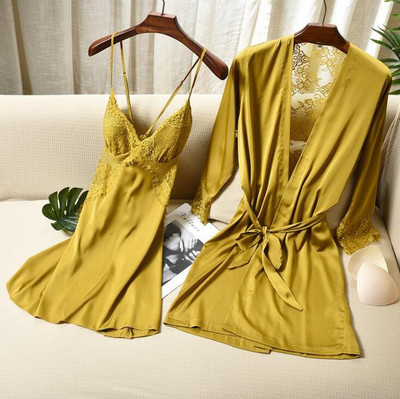 Täisvarrukatega avara naiste hommikumantli komplekt Seksikas pitsist lilleline puhkeriided kodukleit pruudi hommikumantlid 2 tk Rayon magamisriided M-XXL öösärk