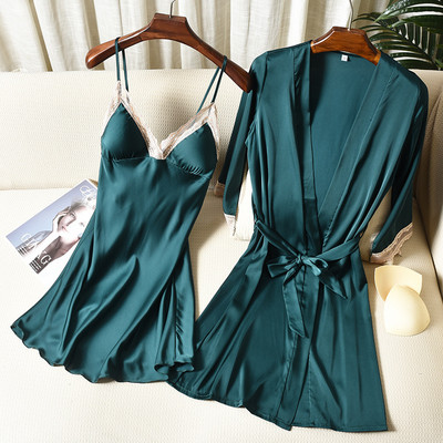 Täisvarrukatega avara naiste hommikumantli komplekt Seksikas pitsist lilleline puhkeriided kodukleit pruudi hommikumantlid 2 tk Rayon magamisriided M-XXL öösärk