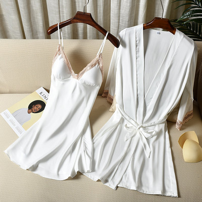 Täisvarrukatega avara naiste hommikumantli komplekt Seksikas pitsist lilleline puhkeriided kodukleit pruudi hommikumantlid 2 tk Rayon magamisriided M-XXL öösärk