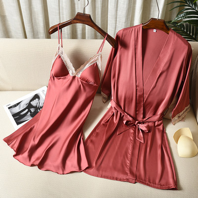 Täisvarrukatega avara naiste hommikumantli komplekt Seksikas pitsist lilleline puhkeriided kodukleit pruudi hommikumantlid 2 tk Rayon magamisriided M-XXL öösärk