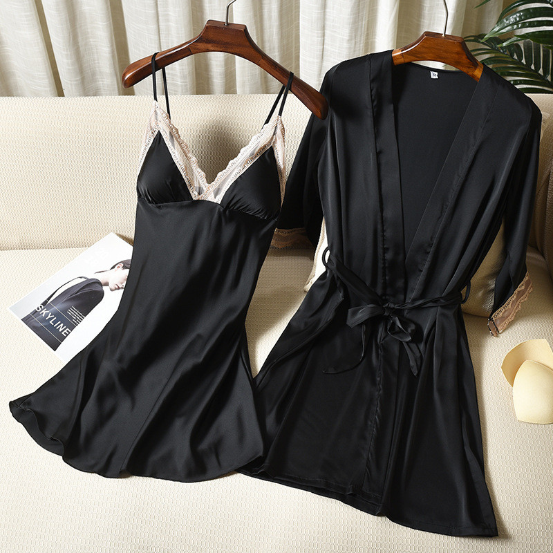 Täisvarrukatega avara naiste hommikumantli komplekt Seksikas pitsist lilleline puhkeriided kodukleit pruudi hommikumantlid 2 tk Rayon magamisriided M-XXL öösärk