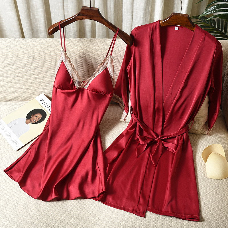 Täisvarrukatega avara naiste hommikumantli komplekt Seksikas pitsist lilleline puhkeriided kodukleit pruudi hommikumantlid 2 tk Rayon magamisriided M-XXL öösärk