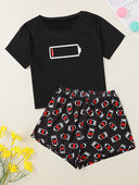 Naujo stiliaus moteriški mieli animaciniai filmukai su baterijomis žemomis trumpomis rankovėmis marškinėliai ir šortai pižamų rinkinys Vasariniai patogūs miegui skirti namų kostiumai