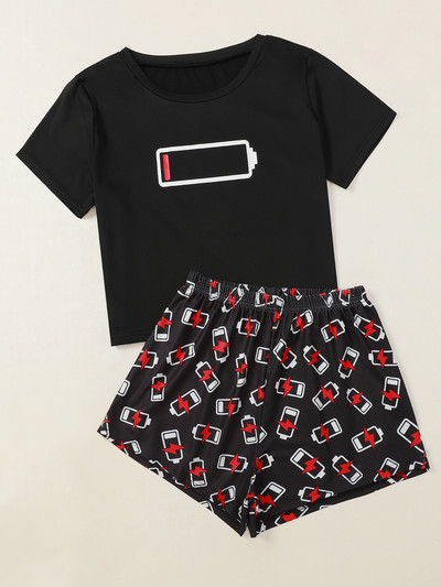 Naujo stiliaus moteriški mieli animaciniai filmukai su baterijomis žemomis trumpomis rankovėmis marškinėliai ir šortai pižamų rinkinys Vasariniai patogūs miegui skirti namų kostiumai