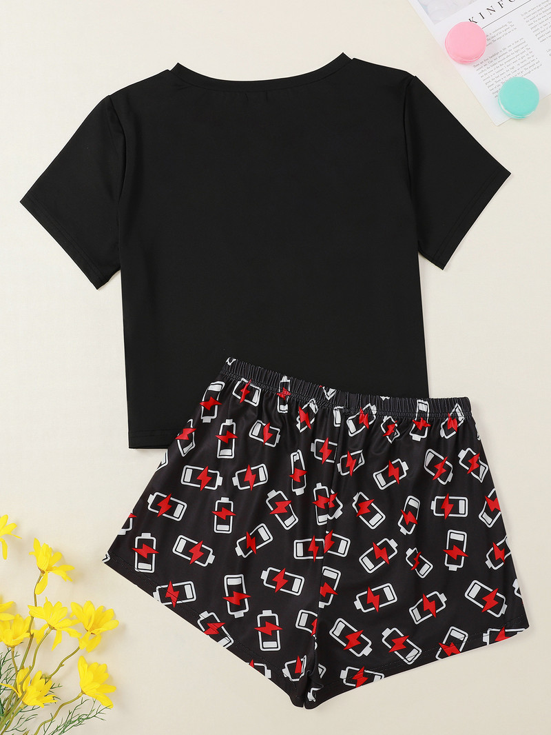 Naujo stiliaus moteriški mieli animaciniai filmukai su baterijomis žemomis trumpomis rankovėmis marškinėliai ir šortai pižamų rinkinys Vasariniai patogūs miegui skirti namų kostiumai