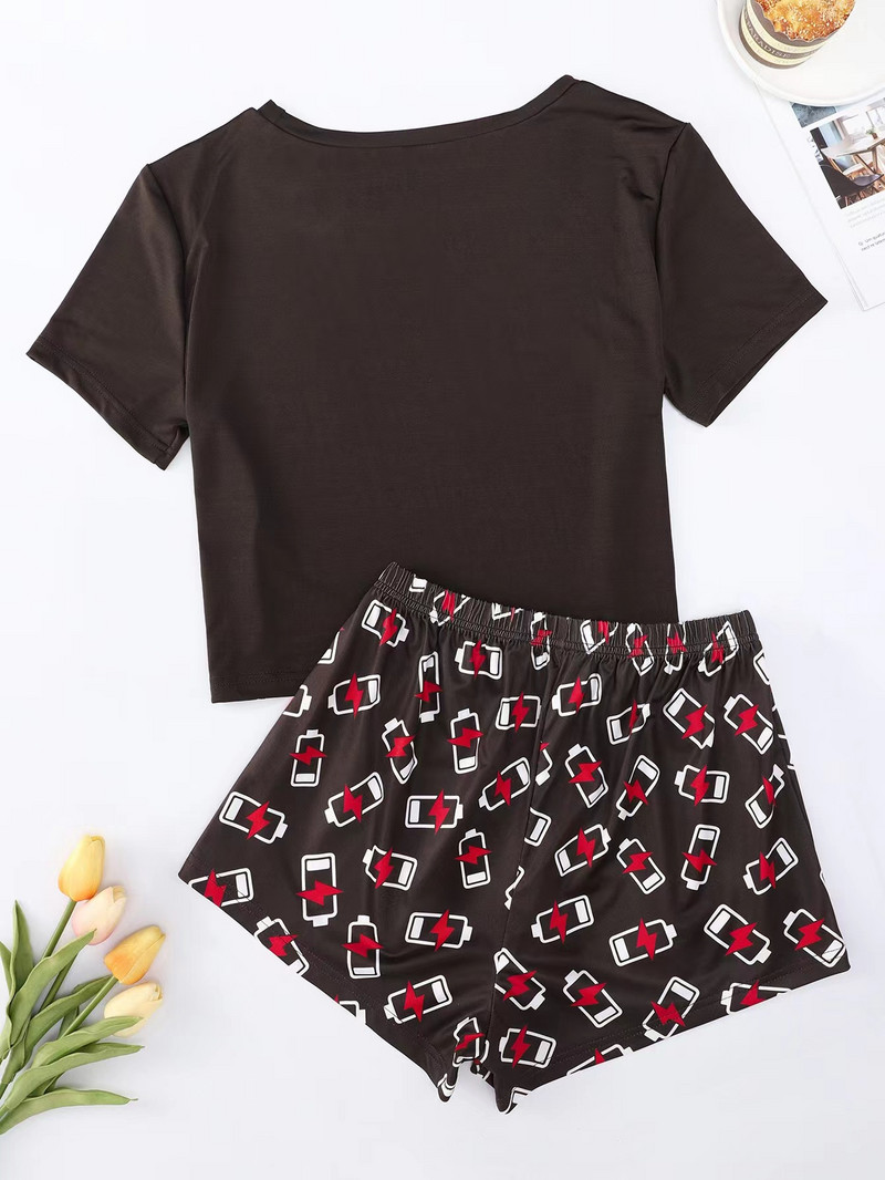 Naujo stiliaus moteriški mieli animaciniai filmukai su baterijomis žemomis trumpomis rankovėmis marškinėliai ir šortai pižamų rinkinys Vasariniai patogūs miegui skirti namų kostiumai