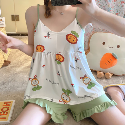 WAVMIT Summer Sleepwear Set New Sling Shorts Dee Sexy Set Pijama Cute Γυναικείες υφασμάτινες πιτζάμες με στάμπα για το στήθος με νυχτικά