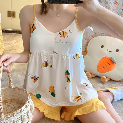 WAVMIT Summer Sleepwear Set New Sling Shorts Dee Sexy Set Pijama Cute Γυναικείες υφασμάτινες πιτζάμες με στάμπα για το στήθος με νυχτικά