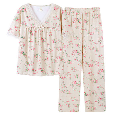 Big Yards M-4XL Summer Style Pidžaamad Naiste Lühikeste Varrukatega Naiste Lilleprintidega Printsessi Pidžaamade Komplekt Pikad Püksid Pidžaama Naiselik