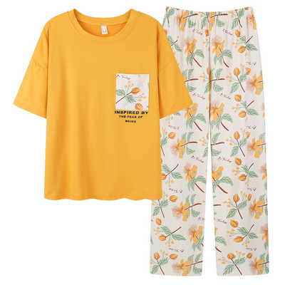 Big Yards M-4XL Summer Style Pidžaamad Naiste Lühikeste Varrukatega Naiste Lilleprintidega Printsessi Pidžaamade Komplekt Pikad Püksid Pidžaama Naiselik