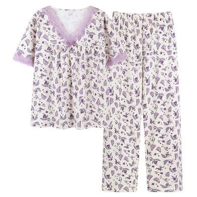 Big Yards M-4XL Summer Style Pidžaamad Naiste Lühikeste Varrukatega Naiste Lilleprintidega Printsessi Pidžaamade Komplekt Pikad Püksid Pidžaama Naiselik