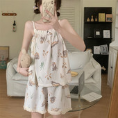 CAIYIER Sweet Rabbit Print Nightwear κοστούμι Σέξι αμάνικο μπλουζάκι + σορτς Πυτζάμες Καλοκαιρινό Σετ Kawaii Πιτζάμες Γυναικείο σχέδιο Ulzzang