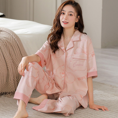 Hálóruha Rajzfilm virágmintás pamut pizsama női hosszú nadrág rövid ujjú nyári nappali ruházat divat otthoni ruházat otthoni ruha