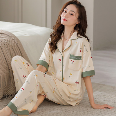 Hálóruha Rajzfilm virágmintás pamut pizsama női hosszú nadrág rövid ujjú nyári nappali ruházat divat otthoni ruházat otthoni ruha