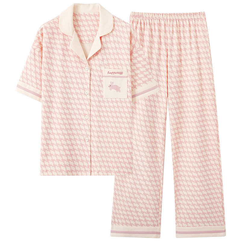 Hálóruha Rajzfilm virágmintás pamut pizsama női hosszú nadrág rövid ujjú nyári nappali ruházat divat otthoni ruházat otthoni ruha