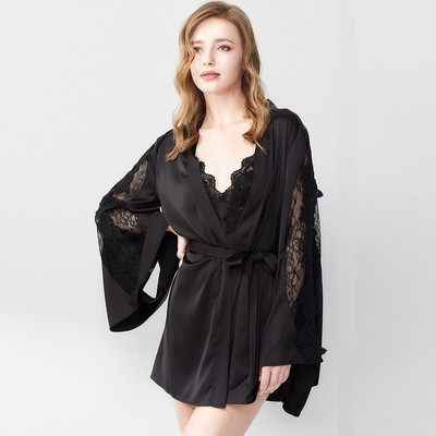Seksi ženske kimono ogrtač haljina čipka patchwork saten spavaćica bez leđa spavaćica ogrtač ljetno donje rublje spavaćica kućna odjeća
