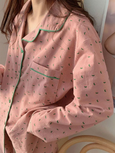 Pizsama szettek Női édes francia stílusú szabadidő hálóruha Nyomtatott Vintage laza tavaszi hosszú ujjú divat 2 db Home Lounge Chic