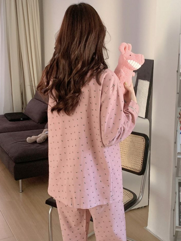 Pizsama szettek Női édes francia stílusú szabadidő hálóruha Nyomtatott Vintage laza tavaszi hosszú ujjú divat 2 db Home Lounge Chic