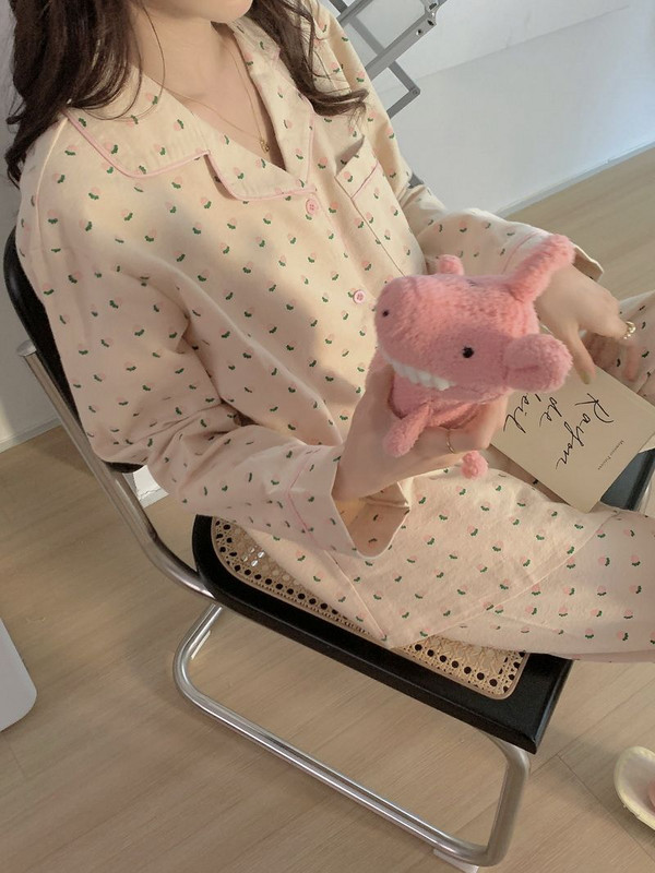 Pizsama szettek Női édes francia stílusú szabadidő hálóruha Nyomtatott Vintage laza tavaszi hosszú ujjú divat 2 db Home Lounge Chic