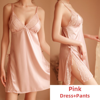 Satenski ogrtači za žene Odjeća Seksi spavaćica Noćna haljina bez leđa Čipkaste pidžame Spavaćica Svileni komplet donjeg rublja s ogrtačem za spavanje