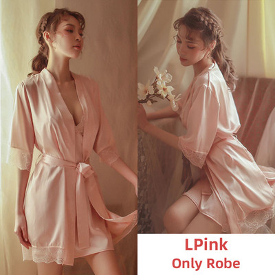 Satenski ogrtači za žene Odjeća Seksi spavaćica Noćna haljina bez leđa Čipkaste pidžame Spavaćica Svileni komplet donjeg rublja s ogrtačem za spavanje