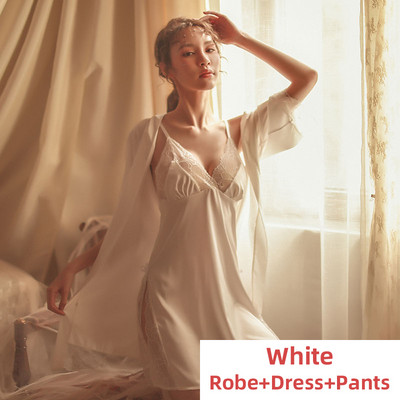 Satenski ogrtači za žene Odjeća Seksi spavaćica Noćna haljina bez leđa Čipkaste pidžame Spavaćica Svileni komplet donjeg rublja s ogrtačem za spavanje