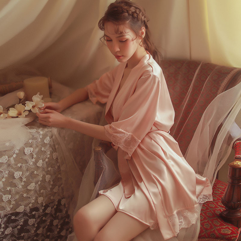 Satenski ogrtači za žene Odjeća Seksi spavaćica Noćna haljina bez leđa Čipkaste pidžame Spavaćica Svileni komplet donjeg rublja s ogrtačem za spavanje