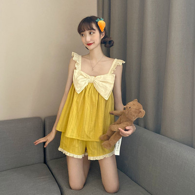 Pizsama szettek Női Elegáns alkalmi szexi, légáteresztő Ins nyári hálóruha koreai stílusú ujjatlan dögös lányoknak puha retro virágos vintage