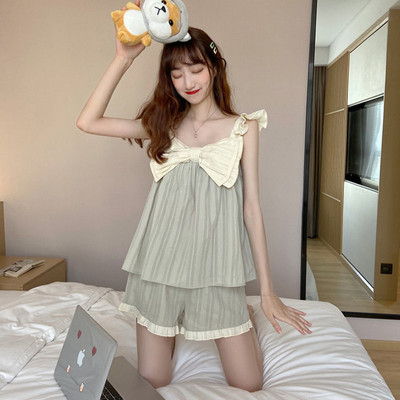 Pizsama szettek Női Elegáns alkalmi szexi, légáteresztő Ins nyári hálóruha koreai stílusú ujjatlan dögös lányoknak puha retro virágos vintage