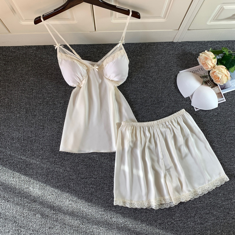 2 DB pizsama szett Női csipke Szexi Cami & shortok felső pizsama öltöny Hálóruha Hálóruha Nyári Otthoni Ruhák Intim Fehérnemű