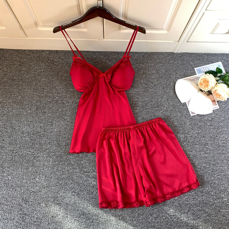 2 DB pizsama szett Női csipke Szexi Cami & shortok felső pizsama öltöny Hálóruha Hálóruha Nyári Otthoni Ruhák Intim Fehérnemű