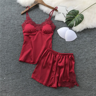 Seksīgas mežģīņu pidžamas Sieviešu siksniņas šorti Divdaļīgs uzvalks uz krūtīm, pidžama ar V veida kakla izgriezumu