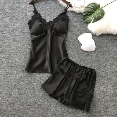 Seksīgas mežģīņu pidžamas Sieviešu siksniņas šorti Divdaļīgs uzvalks uz krūtīm, pidžama ar V veida kakla izgriezumu
