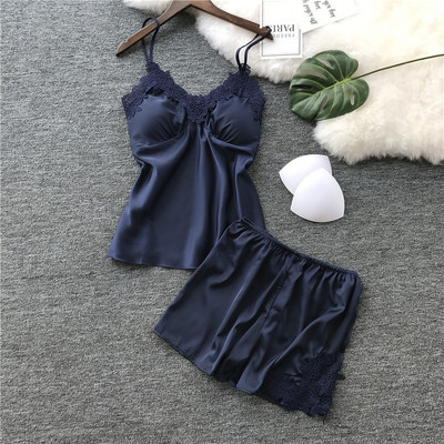 Seksīgas mežģīņu pidžamas Sieviešu siksniņas šorti Divdaļīgs uzvalks uz krūtīm, pidžama ar V veida kakla izgriezumu