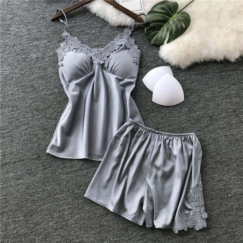Seksīgas mežģīņu pidžamas Sieviešu siksniņas šorti Divdaļīgs uzvalks uz krūtīm, pidžama ar V veida kakla izgriezumu